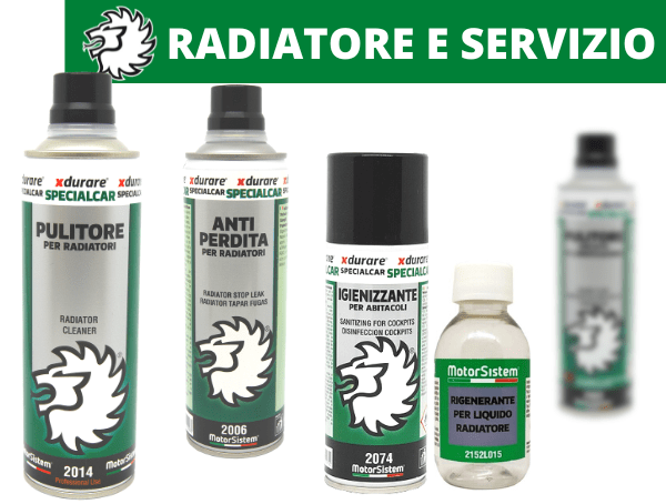 Prodotti per radiatore, turafalle, prodotti circuito raffreddamento, rigeneranti e disincrostanti, prodotti pulizia circuito lubrificazione